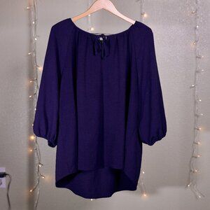 Navy Blue 3/4 Sleeve Blouse - Fred David - Size 1X Plus Size